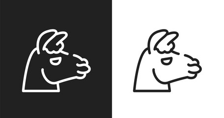 Lama head icon. Linear black, white icon from fauna collection. Outline lama head vector. Thin line symbol isolated on white and black background © VectorStockDesign