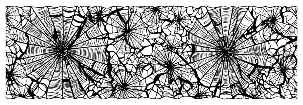 Spider web pattern with intricate silk threads in vintage engraving style