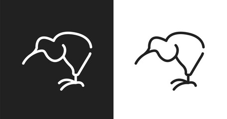 Obraz premium Kiwi eating icon. Linear black, white icon from free animals collection. Outline kiwi eating vector. Thin line symbol isolated on white and black background