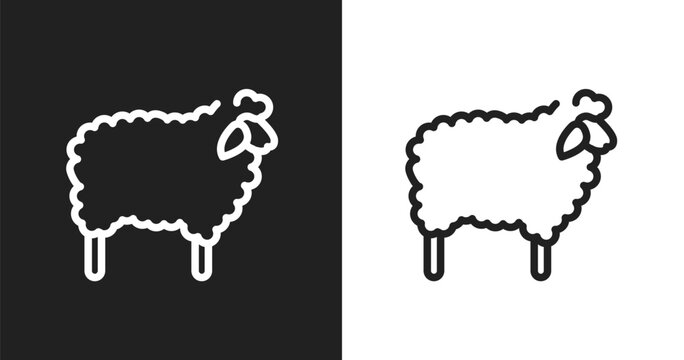Sheep with wool icon. Linear black, white icon from free animals collection. Outline sheep with wool vector. Thin line symbol isolated on white and black background