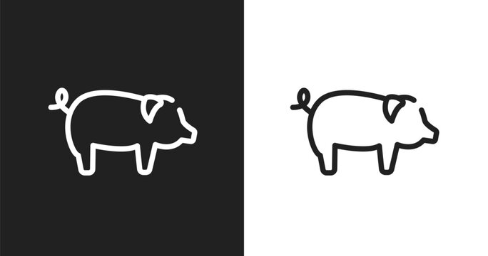 Pig with round tail icon. Linear black, white icon from free animals collection. Outline pig with round tail vector. Thin line symbol isolated on white and black background