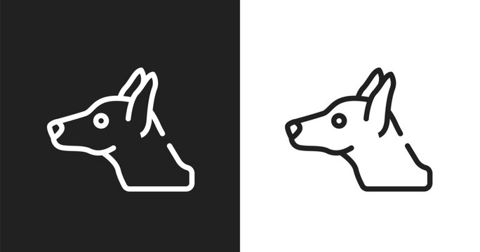Doberman dog head icon. Linear black, white icon from woof woof collection. Outline doberman dog head vector. Thin line symbol isolated on white and black background