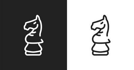 Fototapeta premium Horse head chess piece icon. Linear black, white icon from horses collection. Outline horse head chess piece vector. Thin line symbol isolated on white and black background