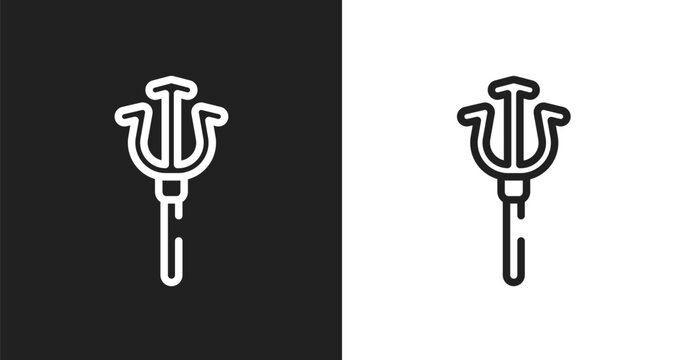 Trident icon. Linear black, white icon from halloween collection. Outline trident vector. Thin line symbol isolated on white and black background