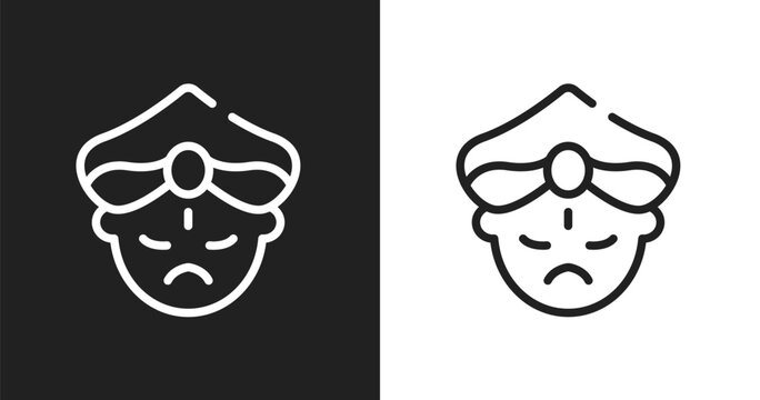 Maharaja icon. Linear black, white icon from circus collection. Outline maharaja vector. Thin line symbol isolated on white and black background