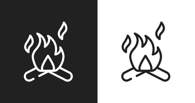 Campfire icon. Linear black, white icon from tropical collection. Outline campfire vector. Thin line symbol isolated on white and black background