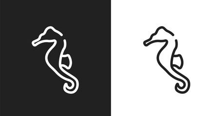 Seahorse icon. Linear black, white icon from diving collection. Outline seahorse vector. Thin line symbol isolated on white and black background © VectorStockDesign