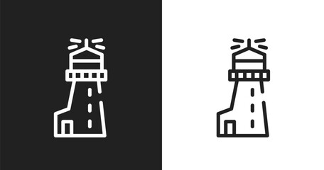 Obraz premium Lighthouse icon. Linear black, white icon from diving collection. Outline lighthouse vector. Thin line symbol isolated on white and black background