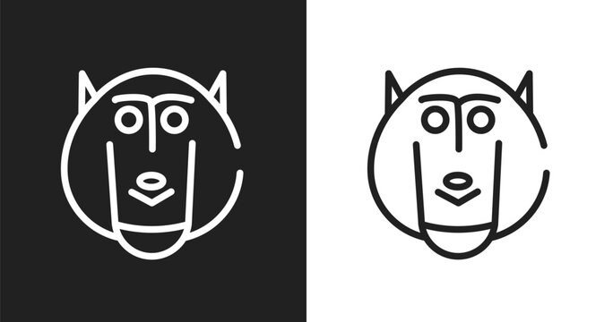 Baboon icon. Linear black, white icon from animal head collection. Outline baboon vector. Thin line symbol isolated on white and black background