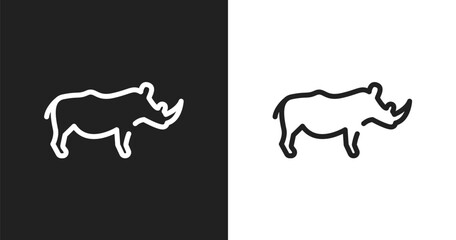 Rhino icon. Linear black, white icon from wildlife collection. Outline rhino vector. Thin line symbol isolated on white and black background © VectorStockDesign
