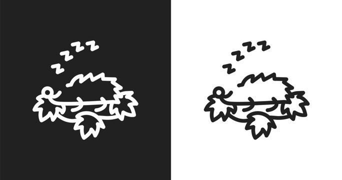 Hibernation icon. Linear black, white icon from winter nature collection. Outline hibernation vector. Thin line symbol isolated on white and black background