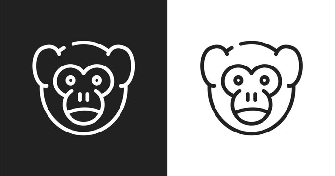Monkey icon. Linear black, white icon from animals collection. Outline monkey vector. Thin line symbol isolated on white and black background