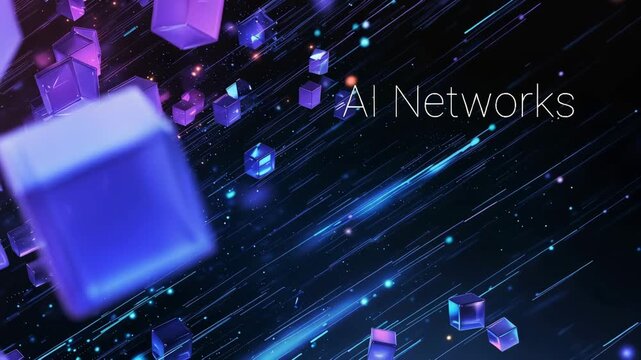 Dynamic digital tech background with the words AI Networks. A futuristic design representing AI, big data networks
