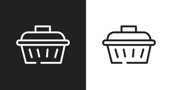 Pet cage icon. Linear black, white icon from pet grooming collection. Outline pet cage vector. Thin line symbol isolated on white and black background