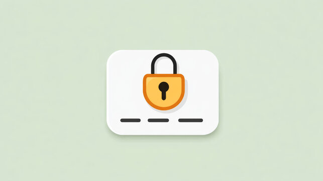 Minimalist icon of yellow padlock on white and light green background
