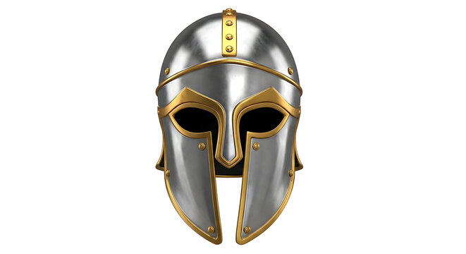 Ancient silver warrior helmet with gold trim and rivets ancient helmet silver helmet metal helmet