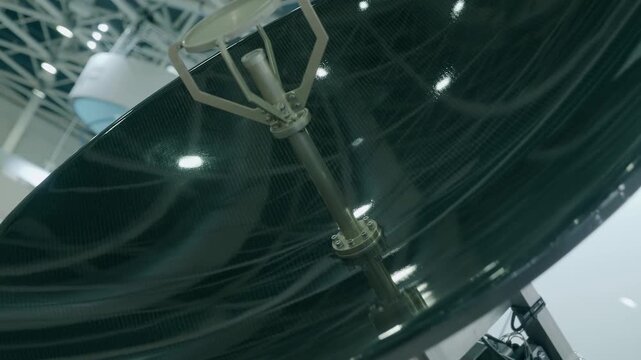 Satellite TV antenna with precise positioning function for yachts and any transport that is constantly in motion. Closeup. Shot in motion