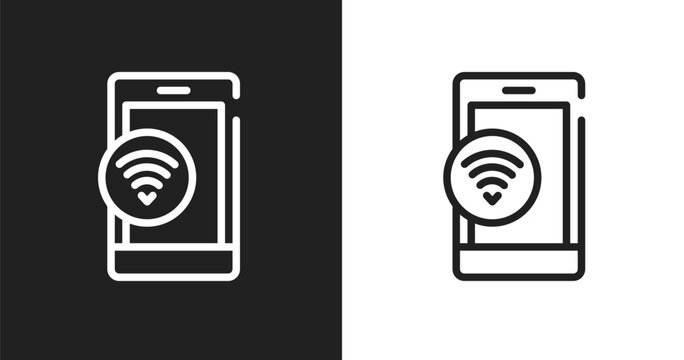 Wifi on phone icon. Linear black, white icon from ways to contact us collection. Outline wifi on phone vector. Thin line symbol isolated on white and black background