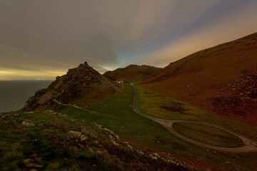 Obraz premium Night photo of the Valley of The Rocks in Exmoor National Park