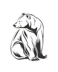 Fototapeta premium Minimal outline of bear with soft curves isolated on white background 