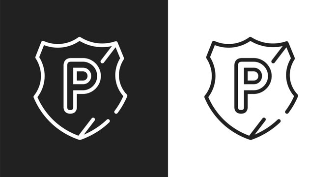 Police shield icon. Linear black, white icon from emergency services collection. Outline police shield vector. Thin line symbol isolated on white and black background