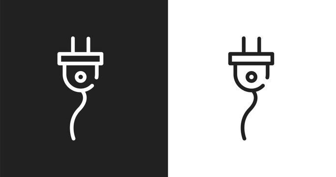 Cord icon. Linear black, white icon from communication collection. Outline cord vector. Thin line symbol isolated on white and black background