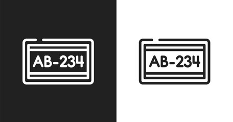 Car numberplate icon. Linear black, white icon from car parts collection. Outline car numberplate vector. Thin line symbol isolated on white and black background © VectorStockDesign
