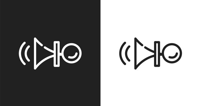 Car horn icon. Linear black, white icon from car parts collection. Outline car horn vector. Thin line symbol isolated on white and black background