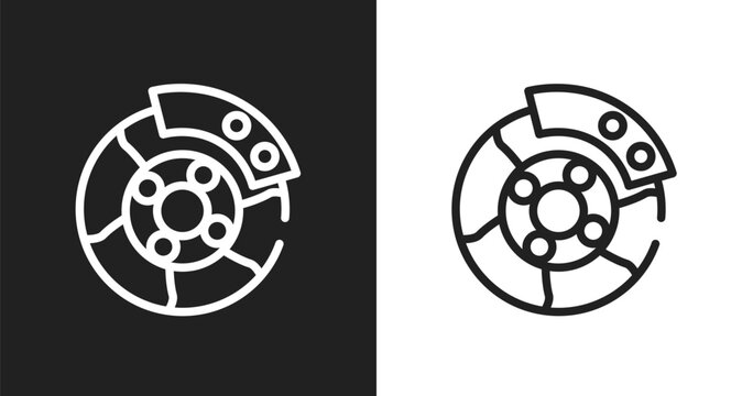 Car brake icon. Linear black, white icon from car parts collection. Outline car brake vector. Thin line symbol isolated on white and black background