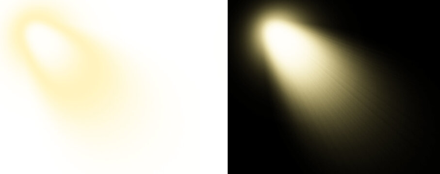 A bright light shines in the darkness on transparent background