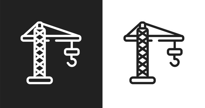 Building crane icon. Linear black, white icon from general collection. Outline building crane vector. Thin line symbol isolated on white and black background