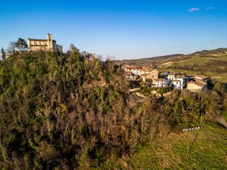 Obraz premium Aerial view of Canevino village in Oltrepo Pavese, Italy.