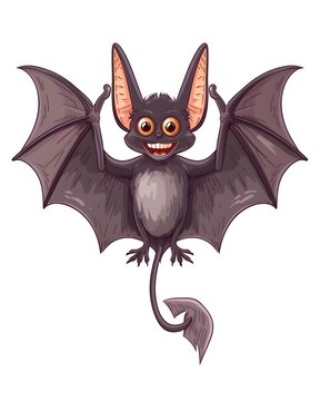 Playful cartoon bat with tiny wings and smiling expression isolated on white background 