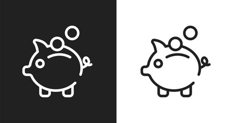 Obraz premium Pig bank icon. Linear black, white icon from multimedia marketing collection. Outline pig bank vector. Thin line symbol isolated on white and black background