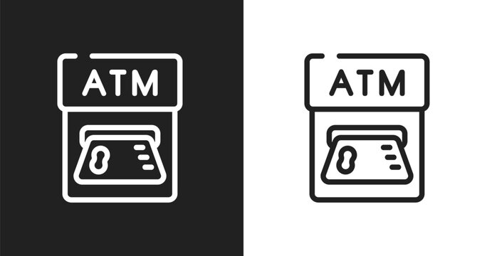 Atm card icon. Linear black, white icon from business and finance collection. Outline atm card vector. Thin line symbol isolated on white and black background