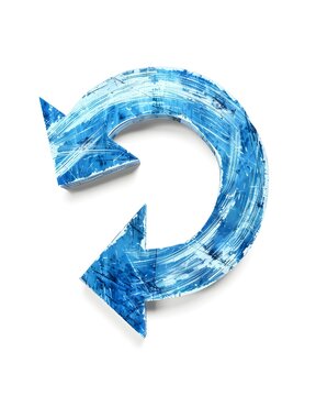 rough blue rotating phone arrow icon for screen orientation cue, minimal UI element, isolated on white background 