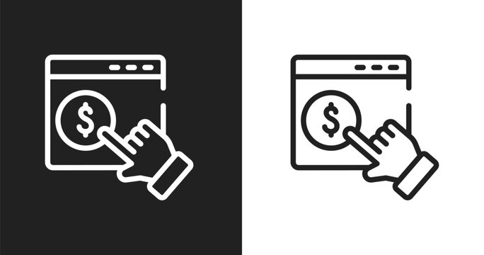 Monetizing icon. Linear black, white icon from marketing and seo collection. Outline monetizing vector. Thin line symbol isolated on white and black background