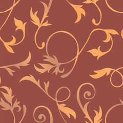 Elegant seamless pattern with drawn ethnic golden elements. Geometric floral symbols on greeting background. Damask graphic ornamental for wedding invitation, greeting cards, wallpapers, packaging.