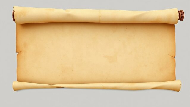 Old parchment scroll banner with clean aged paper texture, horizontal layout, realistic soft folds, vintage background with copy space for text or design