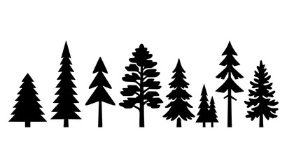 Obraz premium Black Pine Tree Silhouettes Vector Collection Minimal Evergreen Forest Logo Icons