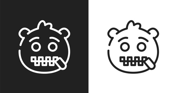 Zipper-mouth emoji icon. Linear black, white icon from emoji collection. Outline zipper-mouth emoji vector. Thin line symbol isolated on white and black background