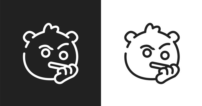Suspicious emoji icon. Linear black, white icon from emoji collection. Outline suspicious emoji vector. Thin line symbol isolated on white and black background