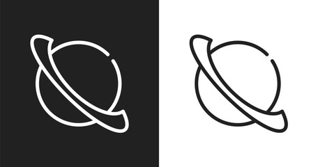 Saturn icon. Linear black, white icon from high school collection. Outline saturn vector. Thin line symbol isolated on white and black background © VectorStockDesign