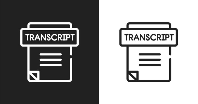 Transcript icon. Linear black, white icon from high school collection. Outline transcript vector. Thin line symbol isolated on white and black background