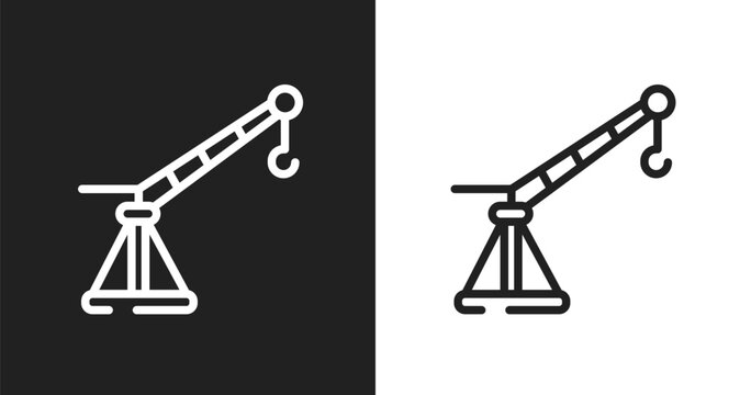 Davit icon. Linear black, white icon from construction machinery collection. Outline davit vector. Thin line symbol isolated on white and black background
