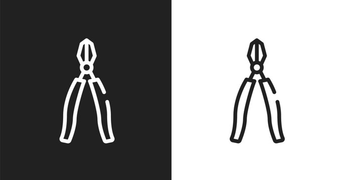Big pliers icon. Linear black, white icon from tools and machinery collection. Outline big pliers vector. Thin line symbol isolated on white and black background