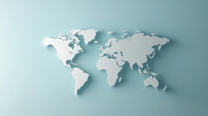 Fototapeta premium White world map silhouette on blue background. Global earth connection and international business networking concept. Travel planning, geography, communication and world trade symbolism.
