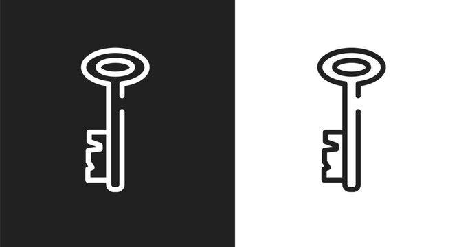 Antique key icon. Linear black, white icon from toolbox collection. Outline antique key vector. Thin line symbol isolated on white and black background