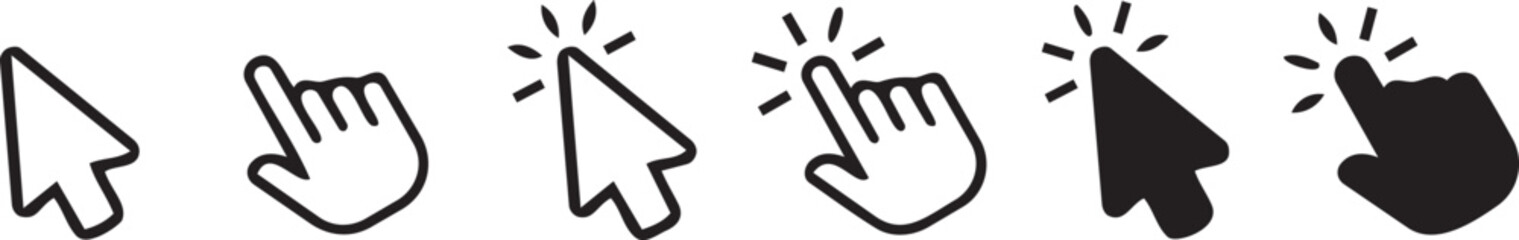 Obraz premium Clicking Icons: A collection of icons depict the action of clicking or selecting, embodying digital interaction and user interface design. 