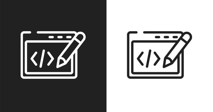Editing code icon. Linear black, white icon from programming line craft collection. Outline editing code vector. Thin line symbol isolated on white and black background